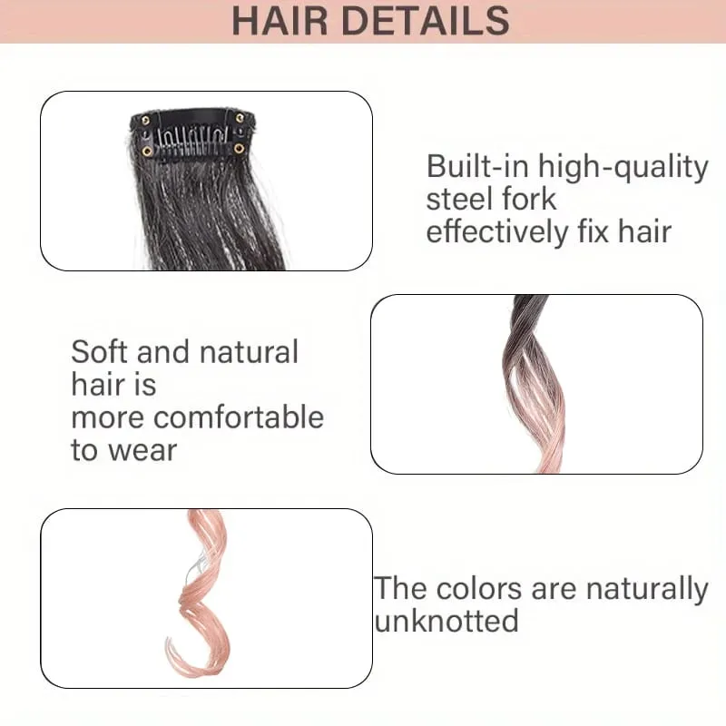 Gradient Wave Clip - in Hair Extensions 2pcs Synthetic Fiber Color - Blocked Tassel Ear - Side Dyeing for Daily Party Cosplay — image 4