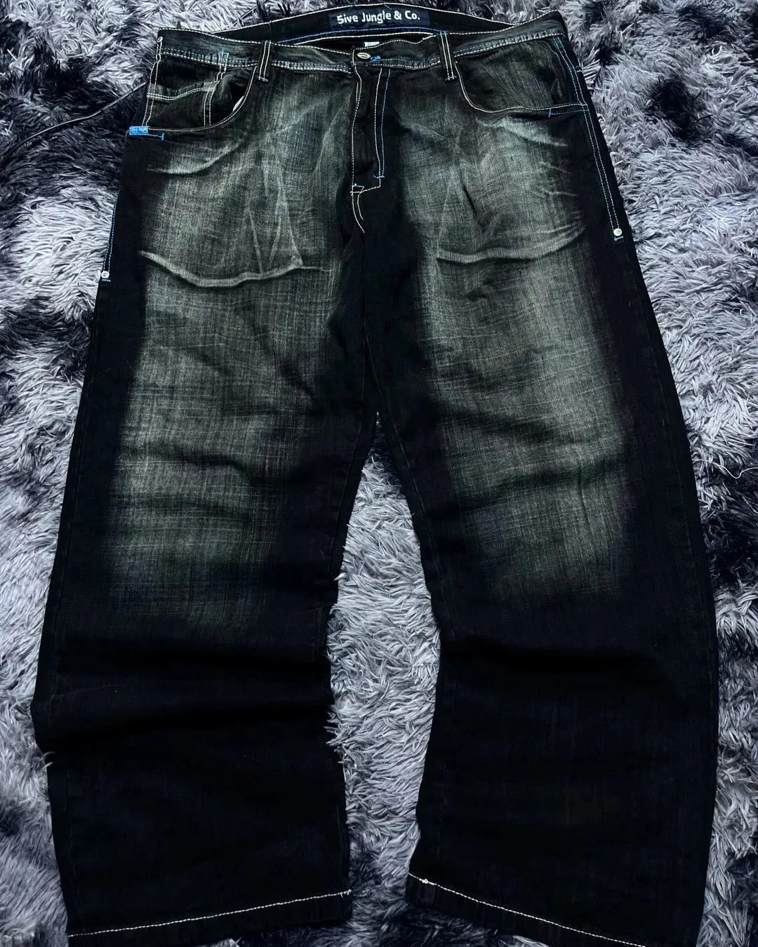 American Hip-hop Oversized Jeans Mens Retro Skateboard Boy Wide-leg Pants Gothic Graffiti Couple Wide Y2k Southpole Pants — image 5