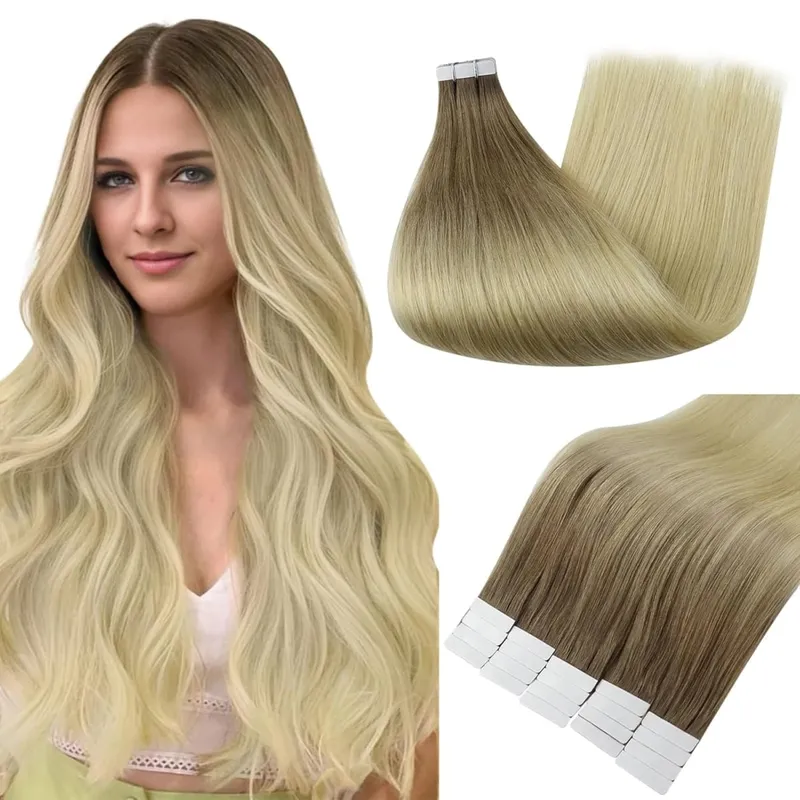 Full Shine Tape in Hair Extensions Balayage Tape ins Human Hair Extensions 20Pcs 50G Ombre Seamless Remy Skin Weft Hair — image 13