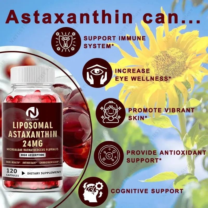 Liposomal Astaxanthin Capsules 24mg for Brain Heart Vitality Skin Joint Eye Immune Health — image 4
