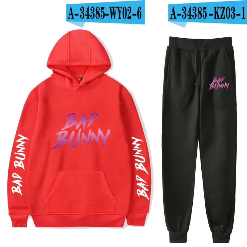 Harajuku Comfortable Funny bad bunny Print Sweatshirt Sweatpants Suit Men/Women Hoodies+ Trousers Suit Cute 2 Piece Set Clothes — image 55