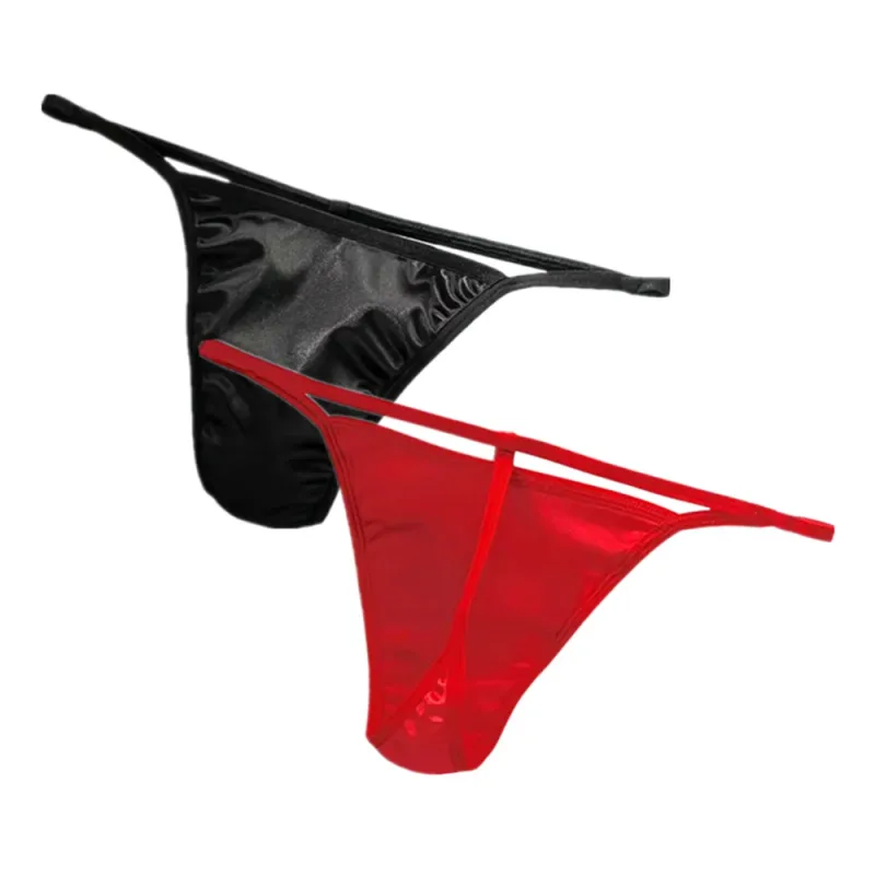 2PCS Men's T-back Thong Sexy Thin Strap Glossy Ice Silk Underwear Male U Convex Night Bikini Low Waist Plus Size Satin G-strings — image 7