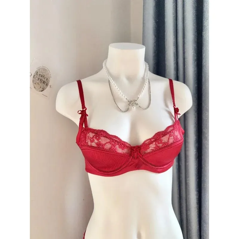 Popolare set reggiseno minimizzatore in pizzo rosso da donna mezza tazza ultra sottile busto grande supporto morbido festa nuziale luna di miele notte fuori vestito 32-38