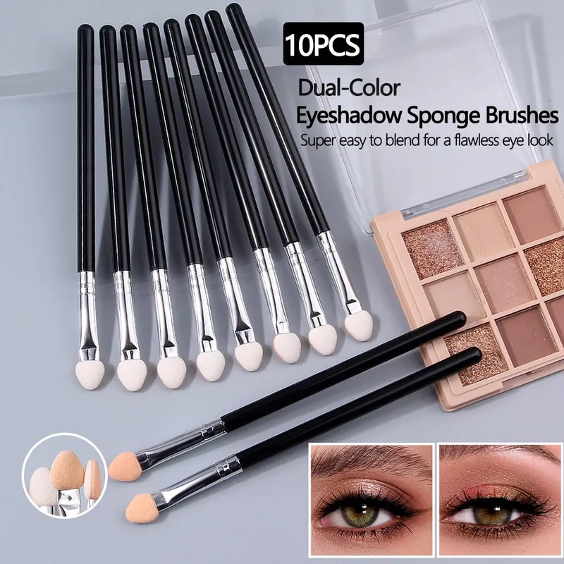 10Pcs Dual-Color Sponge Eyeshadow Brushes Makeup Tools Eyeshadow Stick Sponge Head Nail Smudge Brush