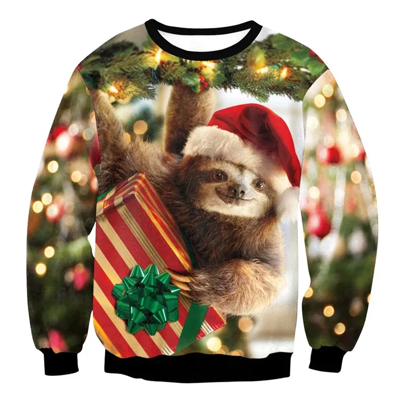 Festival Christmas Pattern Sweatshirts For Men Humping Reindeer 3D Printed Pullover Holiday Party O-Neck Hoodies Long Sleeves — image 2