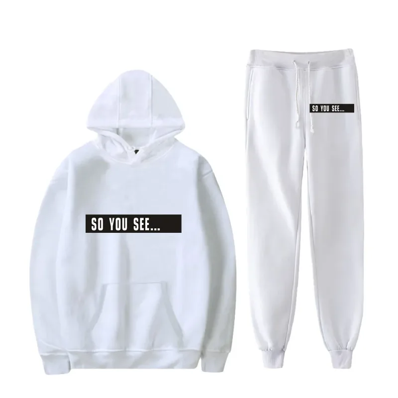Harajuku Comfortable Funny so you see Print Sweatshirt Sweatpants Suit Men/Women Hoodies+ Trousers Suit Cute 2 Piece Set Clothes — image 4