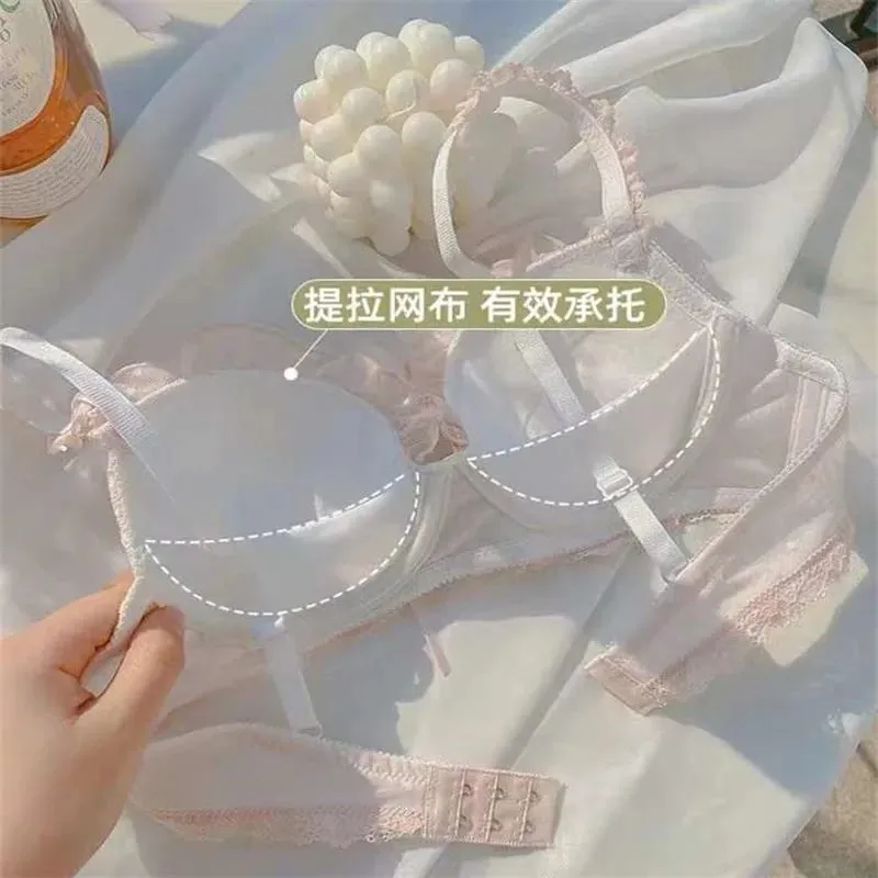 Japanse zoete pure wind kanten ondergoed vrouwelijke kleine borst verzamelen anti-sag nieuwe meisje Lolita bh set — image 2