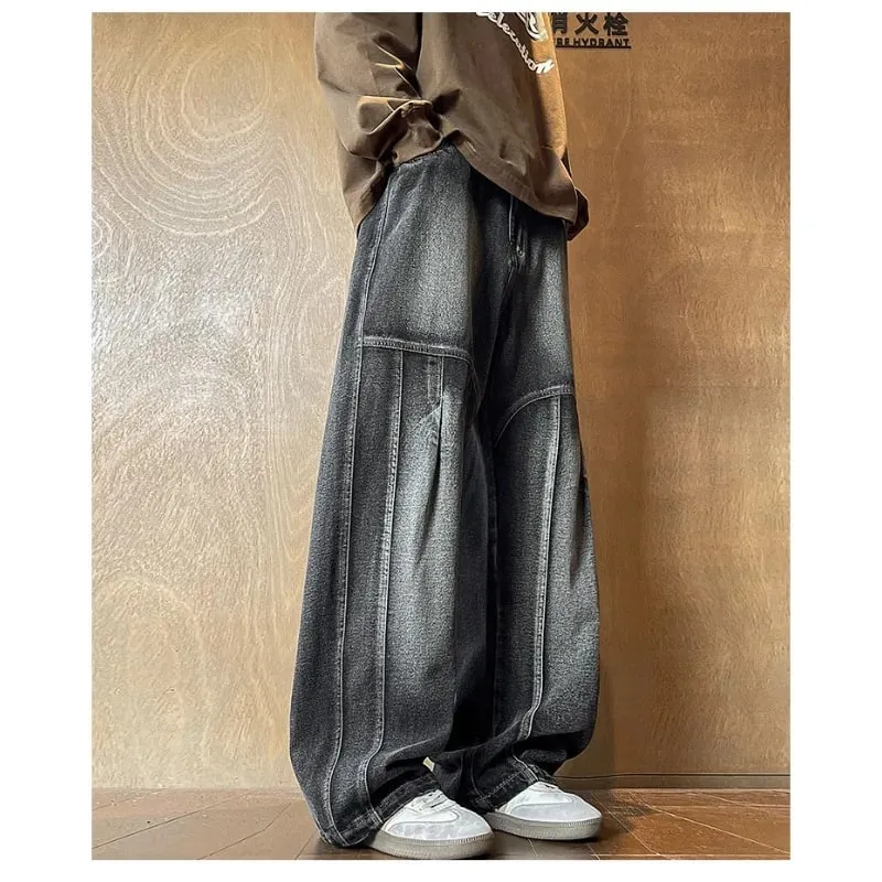 Men's Jeans Man Pants Spring American Retro Patchwork Comfortable Big Size Loose Denim Pants Plus Size Bottoms Stylish Casual