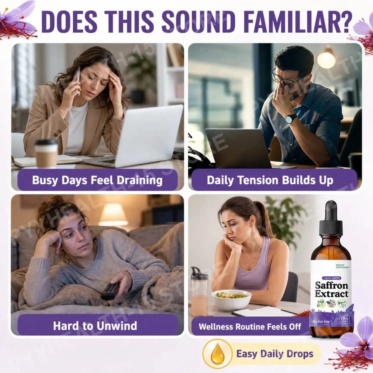 Saffron Supplements 88.5mg - Mood Focus & Eye Support Saffron Extract Liquid Drops Mix with Tea Vegan Alcohol-Free 2 Oz — image 3