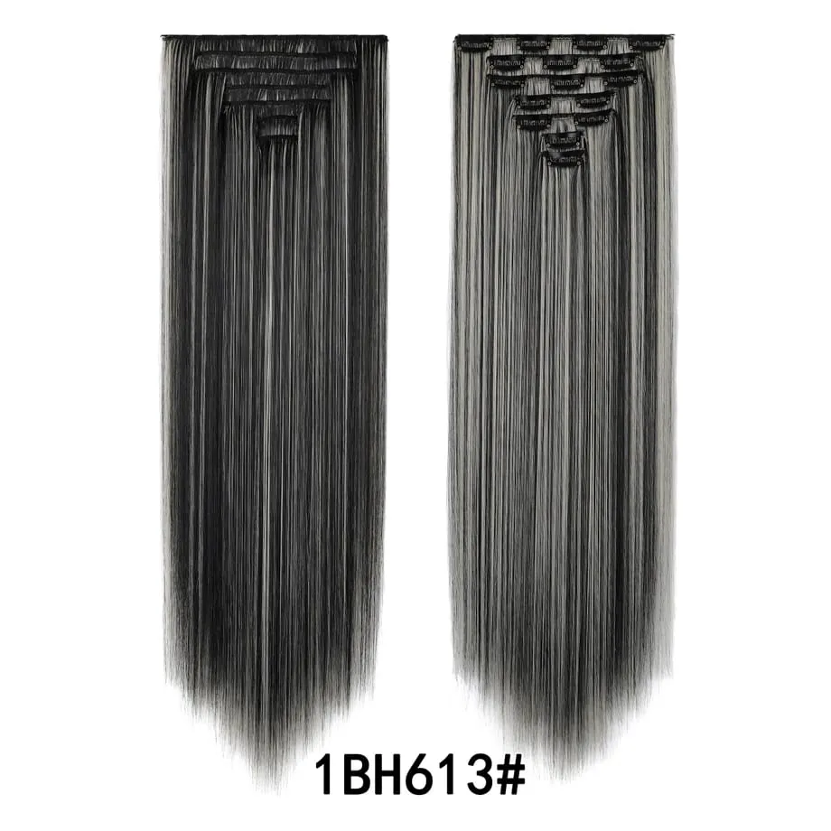 7 Pcs Clip in Hair Extensions 16 Clip in 24 Inch Straight Double Weft Synthetic Hair Extensions for Women Daily Hairstyle — image 16