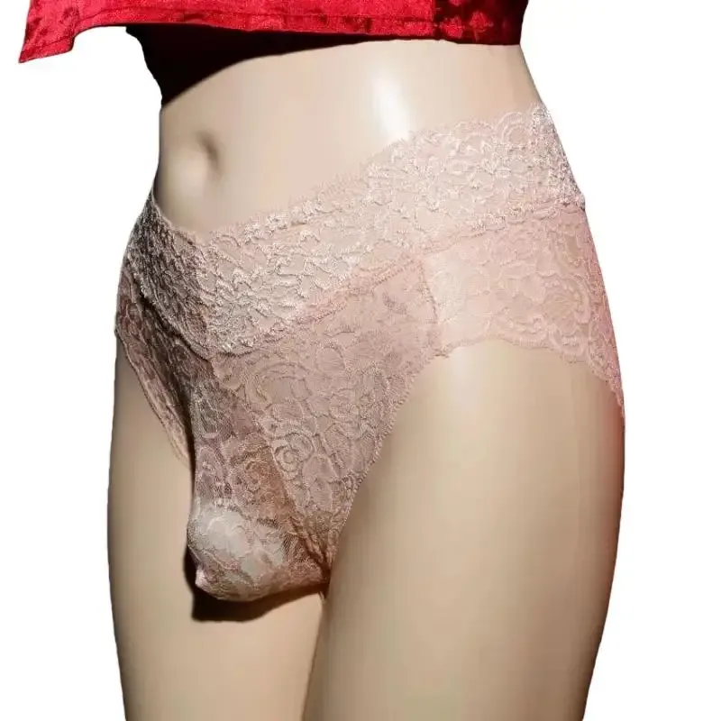 Sissy Pouch Intimo Uomo Mutandine di pizzo ultrasottili Slip a rete cava Crossdressing Femminilizzazione Mutande Gay Lingerie — image 8
