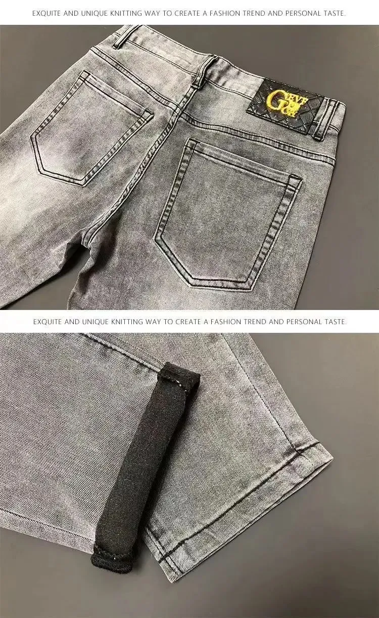 High-end Hot Diamond Jeans Men's Spring and Autumn Tide Brand Slim-fitting Small Feet Tiger Print Gray Casual Men Trousers Man — image 6