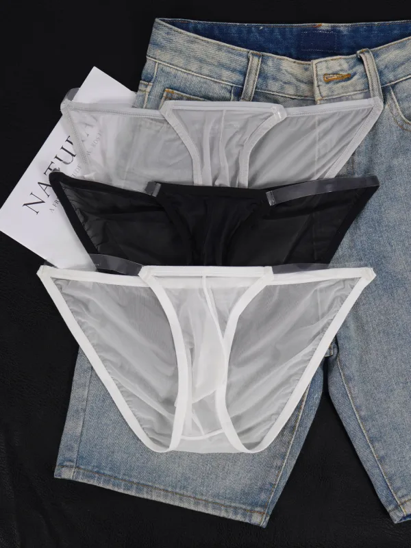 1 PCS Men's Ice Silk Mesh Sheer Ultra-Thin Cooling Briefs, Thin Transparent Waistband Hot Sale Daily Underwear Spring Summer