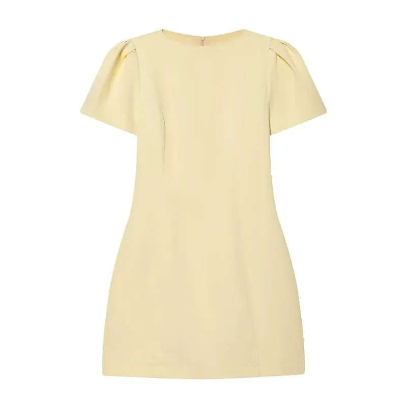 2026 Pleated Short Dresses for Women Yellow Holiday Women's Dresses Elegant Party Dresses Woman Short Sleeve Formal Dress — image 4