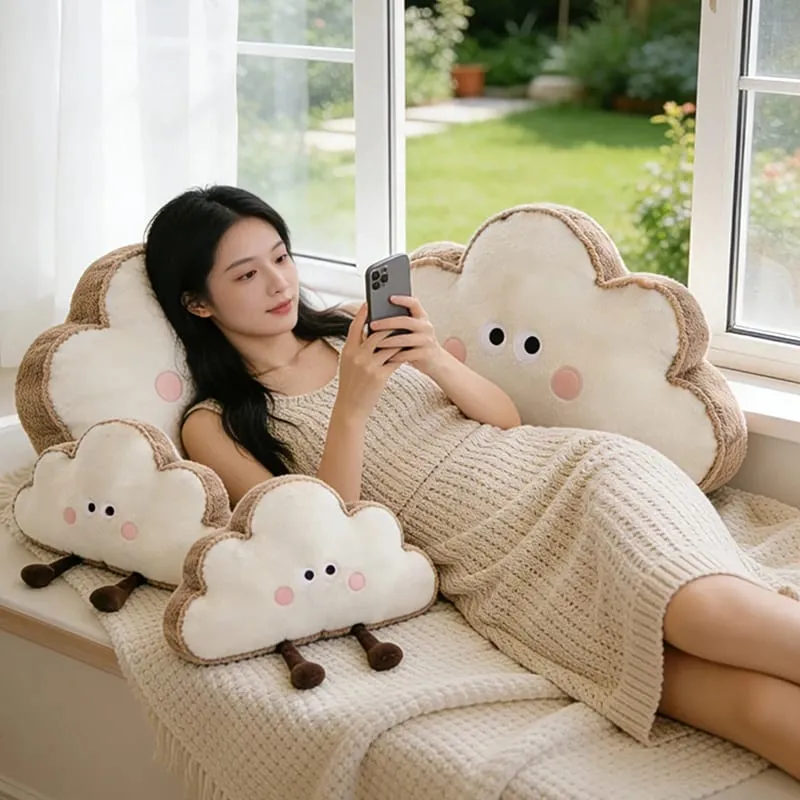 35~65cm Toast Cloud Plush Pillow Kawaii Humanoid Decor Plushie Sofa Chair Back Support Cushion Gift — image 2