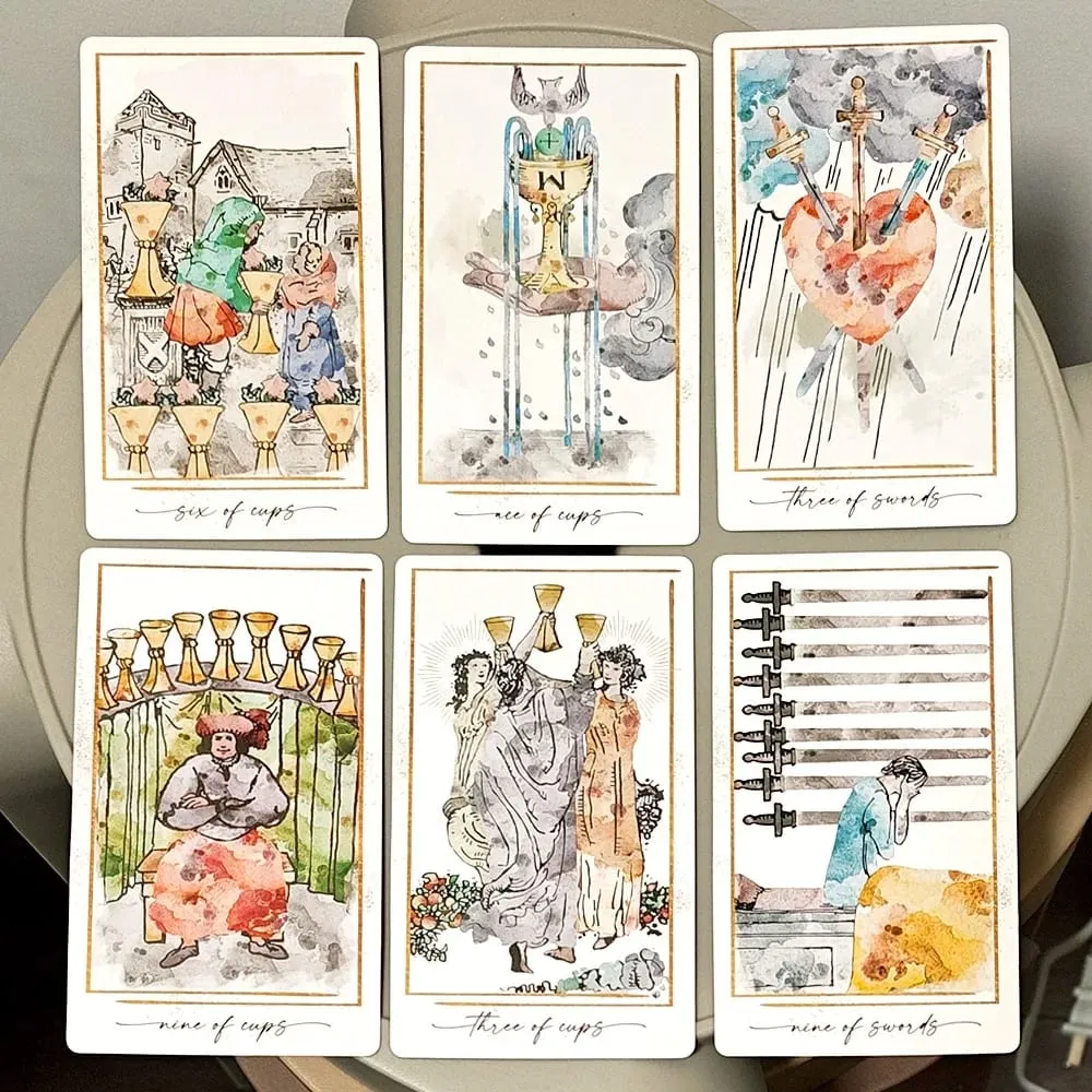 Modern Hue Tarot Deck - 78 Watercolor Tarot Cards 12*7cm Based on RWS Imagery - Aesthetic Divination Cards Double-embossed