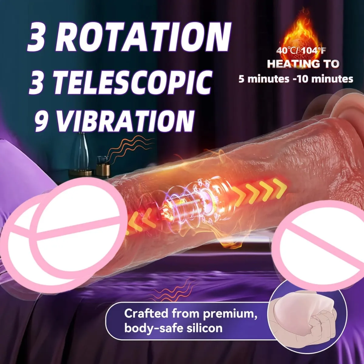 9 Vibration Modes 3 Stretching And 3 Shaking Modes Dildo Electric Female Sex Toy Silicone Dildo Telescopic Vibration Heating 18+