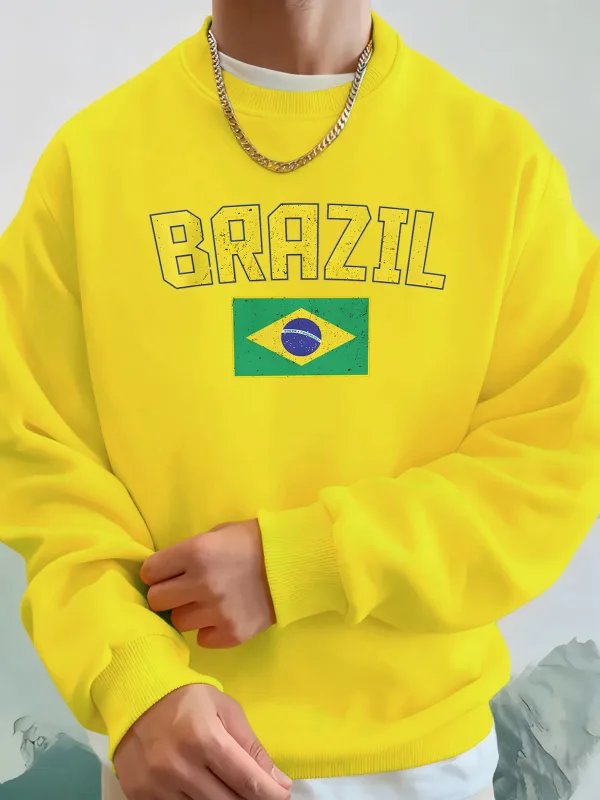 Brazil Letter And Flag Prints Man'S Pocket Streetwear Street Basic Hoody Crewneck Sport Sweatshirts Fleece Trendy Pullovers — image 3
