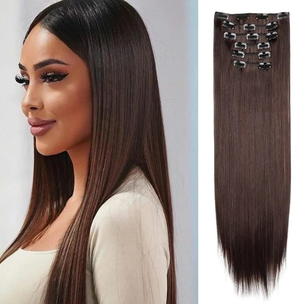 Black Hair Extensions 24"/60cm 6pcs/set Women Long Straight Synthetic Full Head Clip 16 Clips Ombre Heat Resistant Fiber Hair — image 10