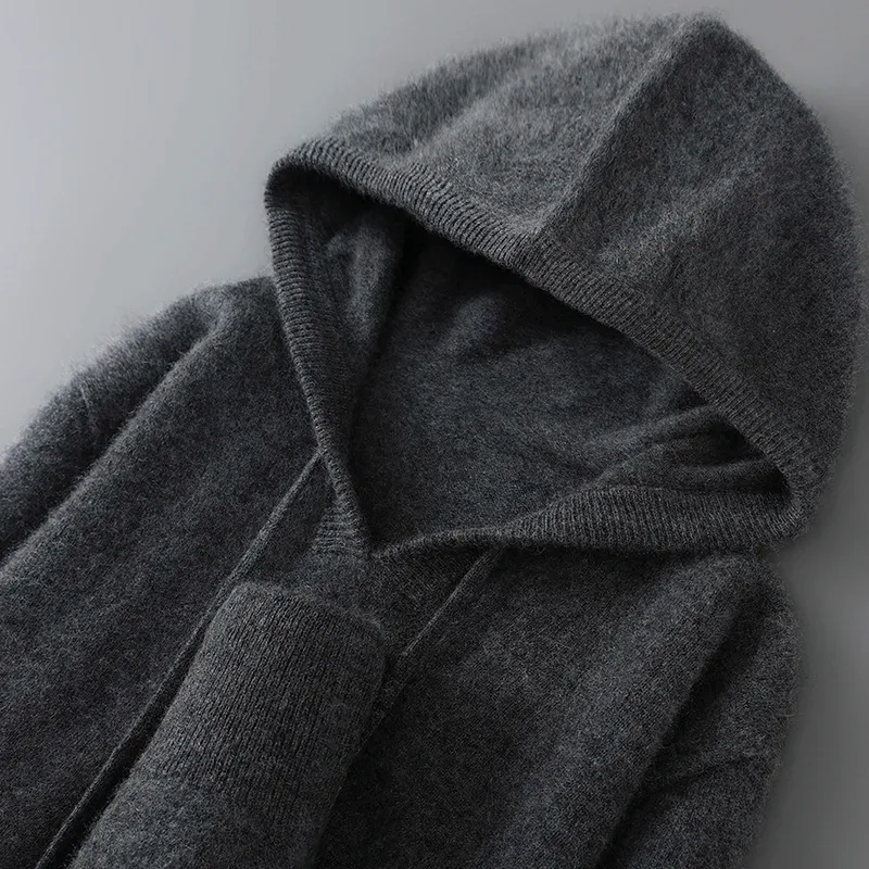 DjzDsm Autumn Winter Men's Sweater 100% Merino Wool Thick Hooded Pullover Soft Knitwear Casual Comfort Wool Clothing Tops — image 9