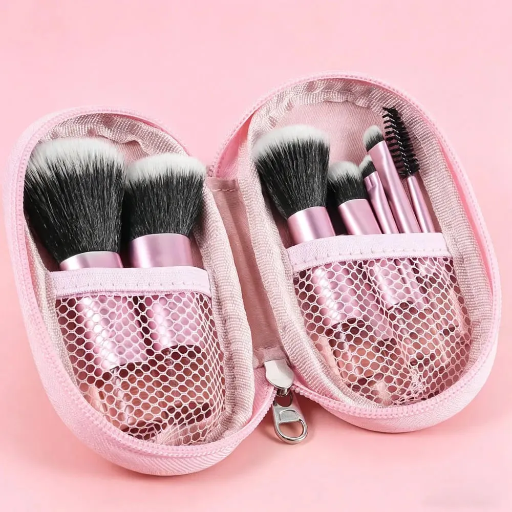 10 Piece Mini Portable Makeup Brush Set a Travel Essential Multi Functional Soft Bristle Brushes with Included Storage Pouch