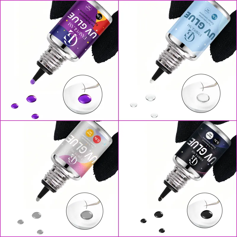 EaseGlam 0.3S UV Eyelash Glue for Lash Extension Low Irritation Strong UV Lash Glue for Makeup Black Purple Led Adhesive 4 Color — image 5