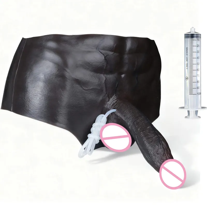 Black Nude Silicone Squirting Panties With Simulated Solid Penis Strapon Big Realistic Ejaculation Dildo Sex Toy For Women