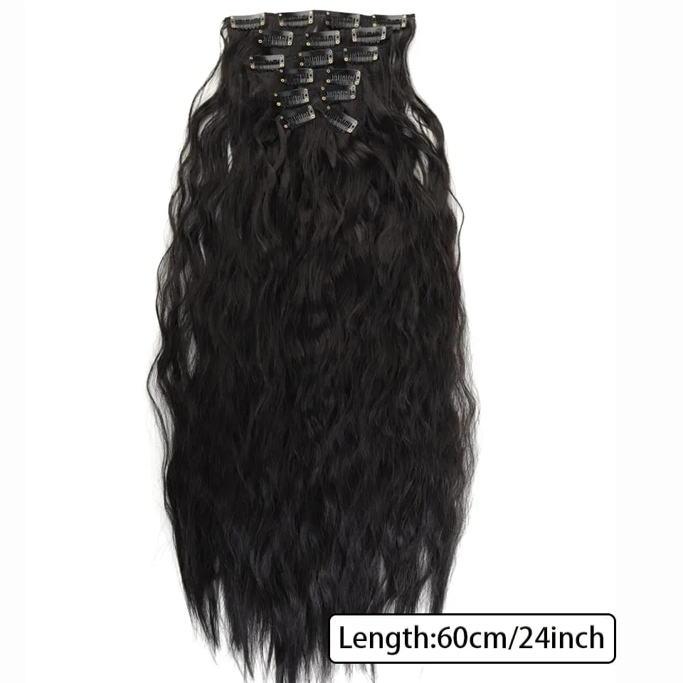 Synthetic Long Wavy Clip In Hair Extensions Hairpiece 6pcs/set For Women Brown Blonde Black Daily Party Halloween And Christmas — image 5