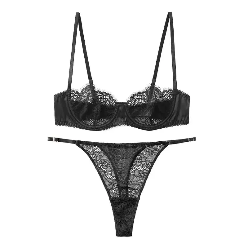 Ultra Thin Lace Bra and Panty Sexy Lingerie Underwear Set Perspective Temptation Sexy See Through Bra Set French Bra Pink 2024