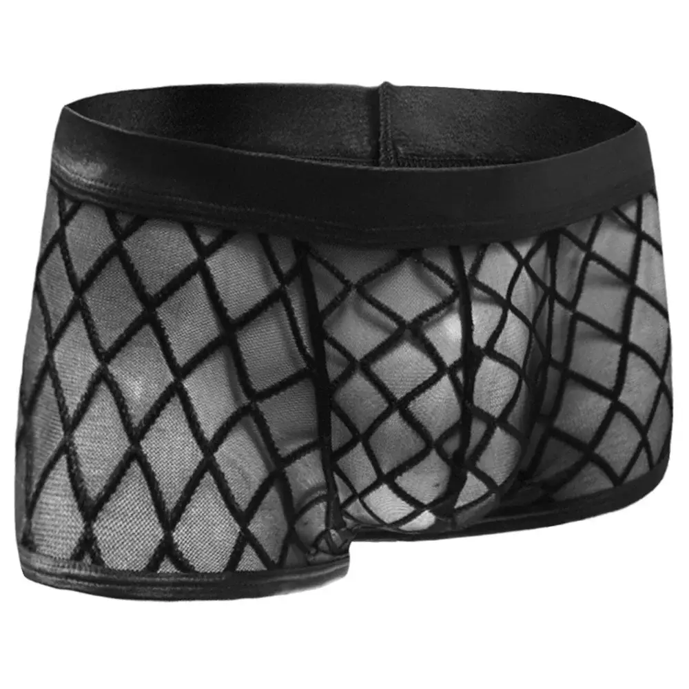 Man Sexig Diamond Mesh Ultratunt Transparent boxershorts Sommar Snabbtorkande Boyshorts Bulge Pouch Herr Underkläder — image 9