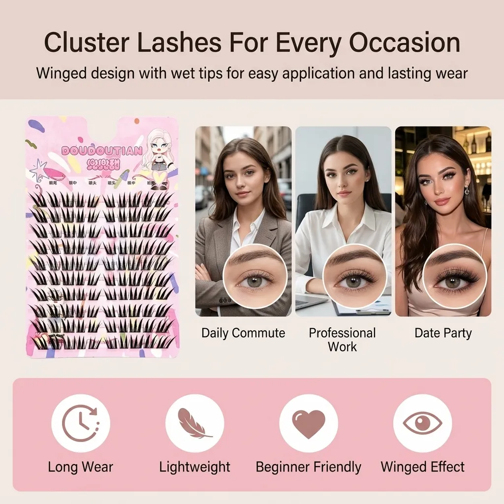3/10rows Wet Look False Eyelashes Daily Makeup Cluster Winged Style Lash Extensions Natural C Curl Synthetic Fiber Eye Makeup