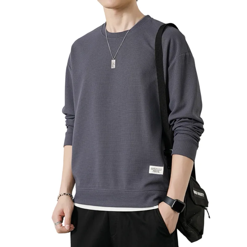 Loose for Fit Plaid Sweatshirt for Men with Long Sleeves Round Neck and Fake Two-Piece Visual Design for Everyday Use — image 26