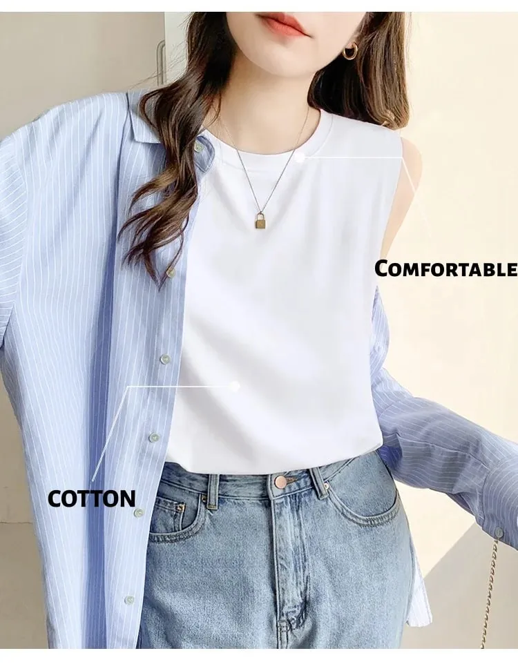 Simple Cotton Sleeveless Tank Top for Women—Classic Loose-Fitting Casual Base Layer Summer Round-Neck Base Layer T-Shirt Brea — image 2
