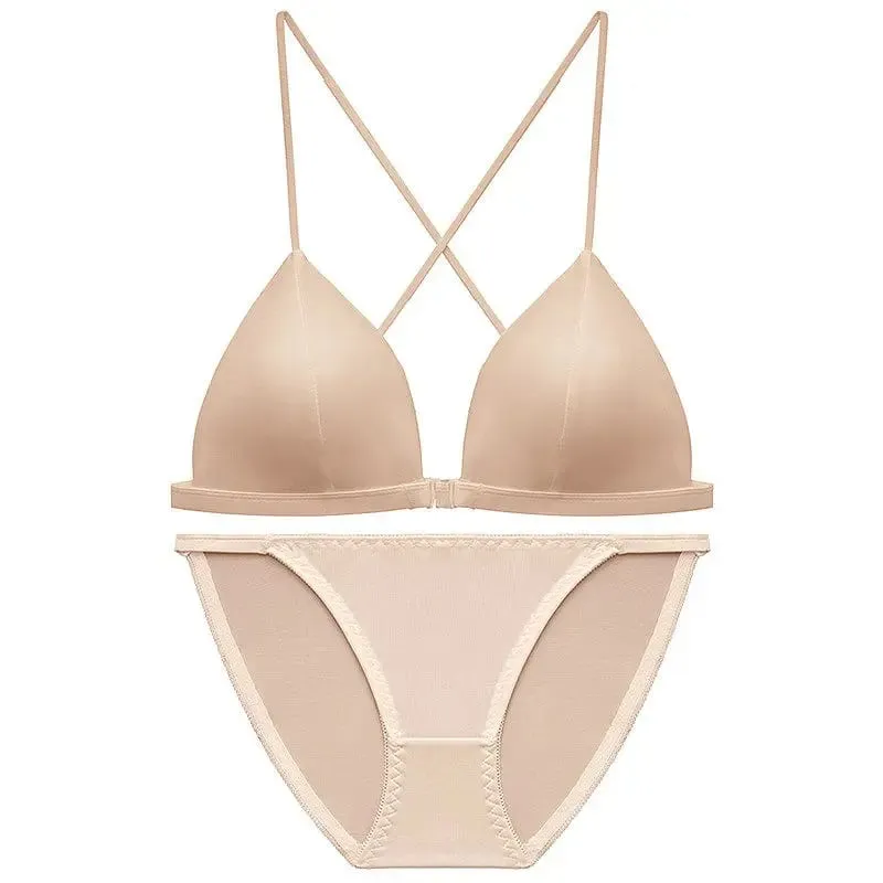 French Style Front Fastening Bra Thin Strap Triangle Cup Leopard Print Sensual Back Design Lightweight Small Bust BANERDANNI