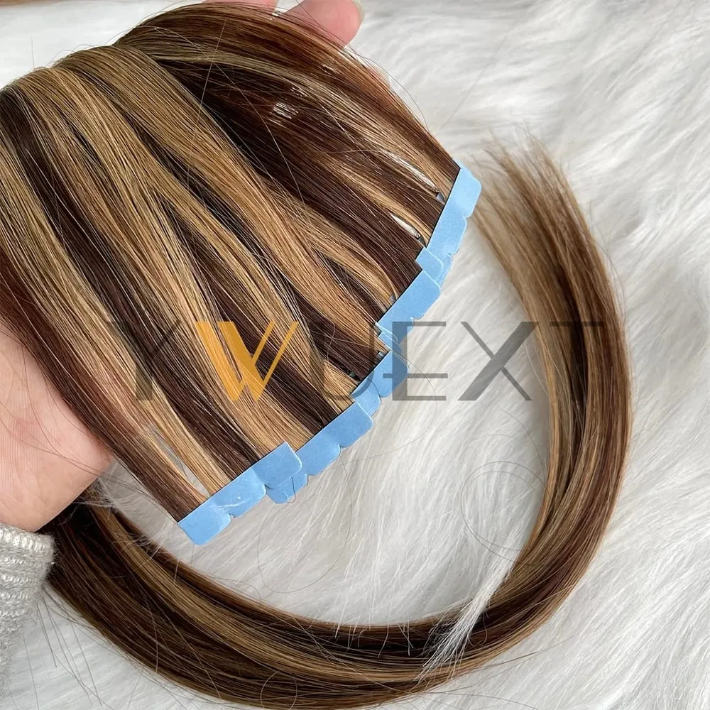Mini Tape In Human Hair Extensions 12"-20" Machine Remy Skin Weft Adhesive Tape Hair Natural Black Brown Blonde Tape Ons 10pcs — image 3