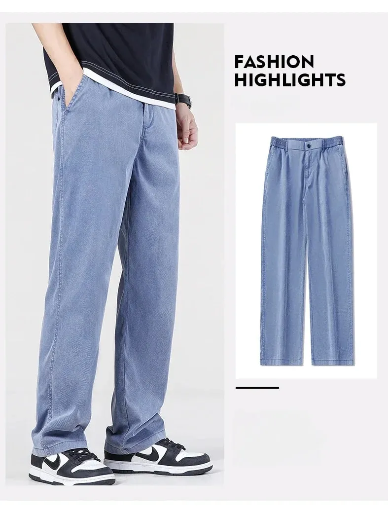 Summer New Baggy Jeans Men's Classic Thin Lyocell Fabric High Quality Straight Casual Pants Soft Denim Trousers Coffee Blue Gray — image 8