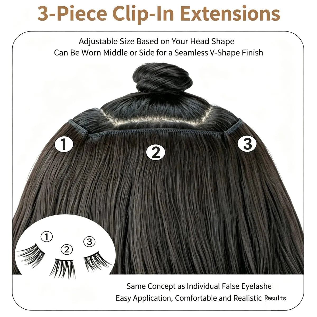 3 Pcs Black Synthetic Straight Hair Extensions Invisible Seamless Clip on Breathable Mesh Elastic BB Straight Hair Pieces — image 5