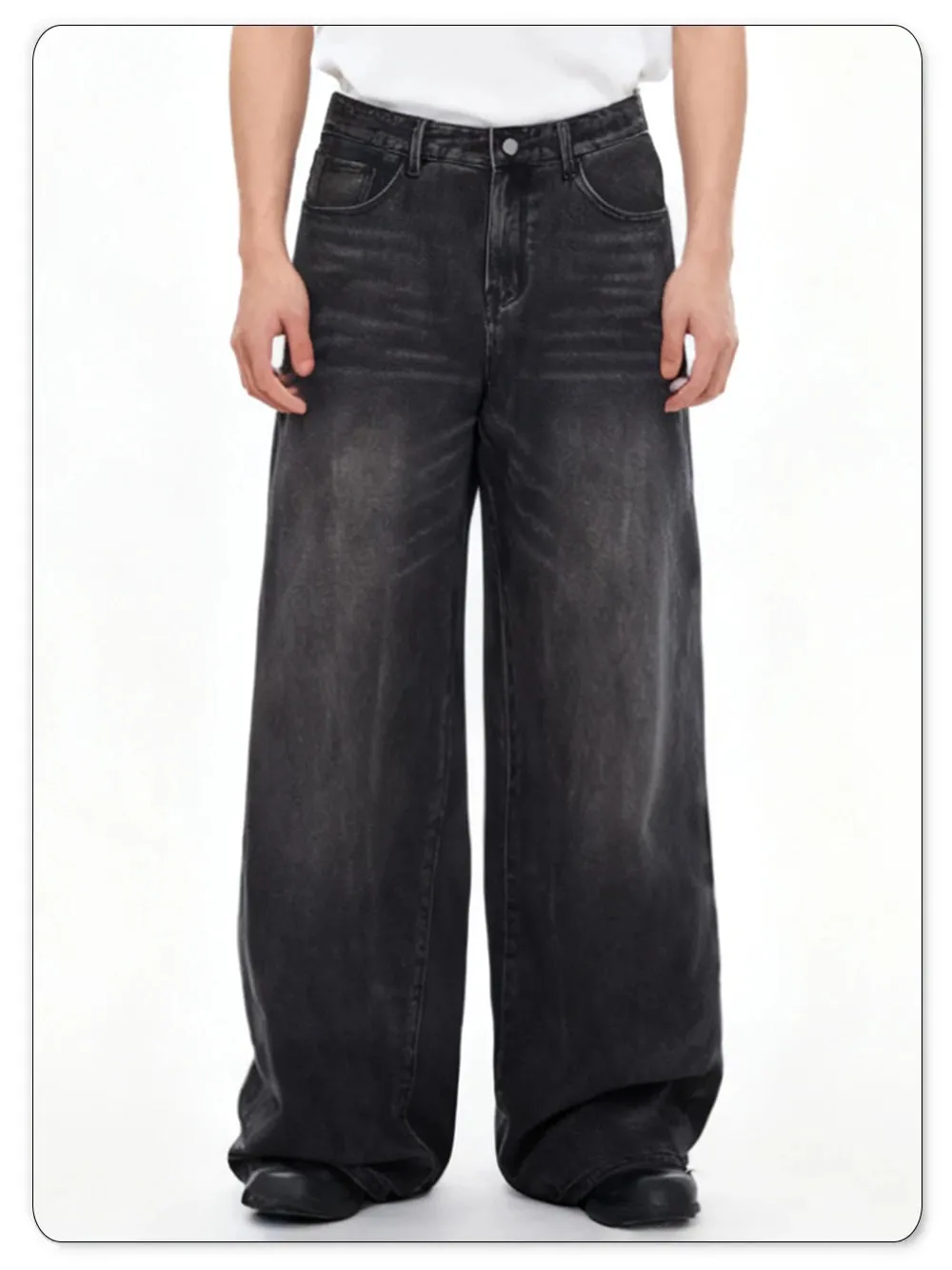 Four Season Men's Jeans Korean Version Student Casual Pant American Retro Gray Black Loose Wide Leg Jean Baggy Men's Denim Pants — image 8
