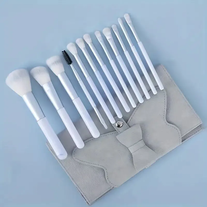 12Pcs Blue Makeup Brushes Set Professional Foundation Powder Blending Blush Concealer Synthetic Fiber Bristles Brush
