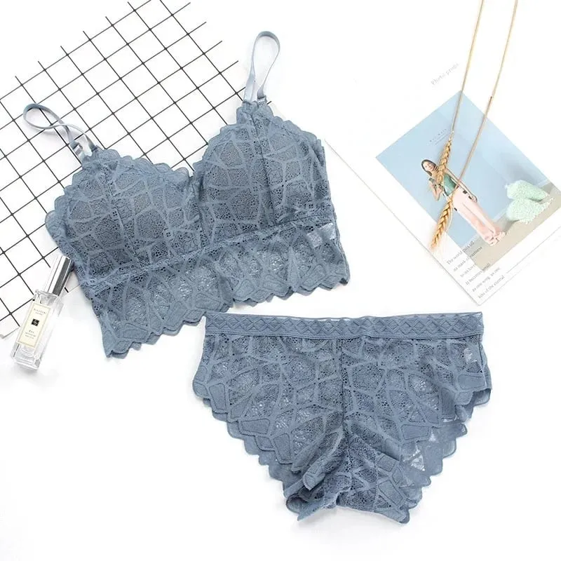 Women's Bra Set Sexy Beauty Back Tops Lace Push-up Bras and Panty Sets Wire Free Lingerie Solid Padded Intimates Underwear — image 5