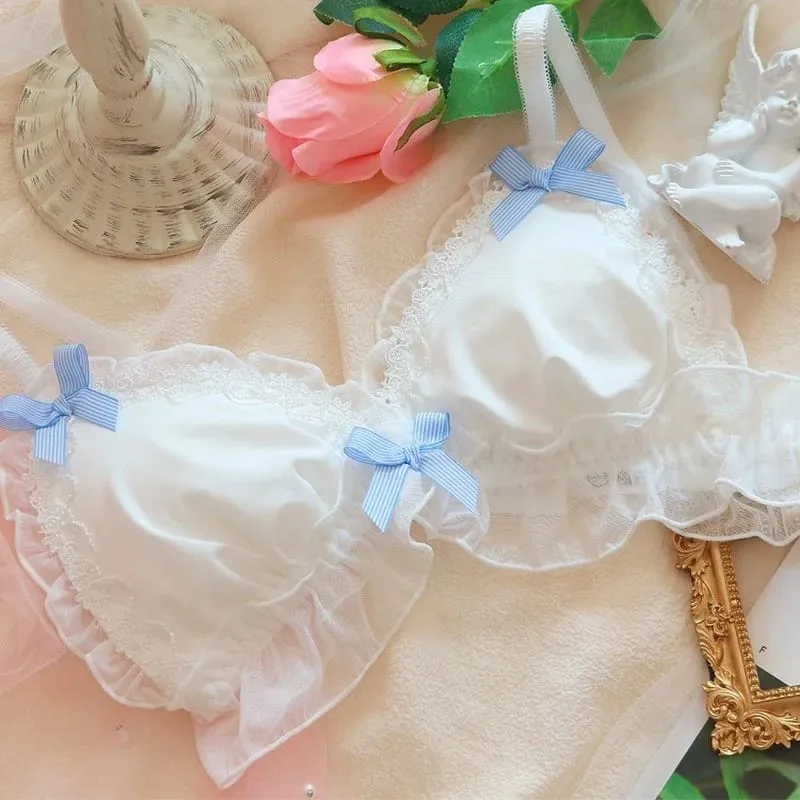 Ropa interior Lolita para niñas, conjunto de sujetador y bragas bonito, ropa interior íntima para dormir, Conjunto de Sujetador cómodo de encaje Kawaii dulce, lencería encantadora