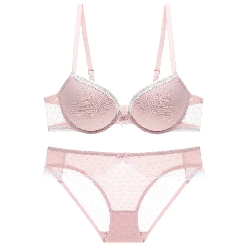 European and American Upper Support Top Thin Bottom Thick Cotton Cushion Steel Ring Push up Sexy Bra Lace Lingerie Bra Set