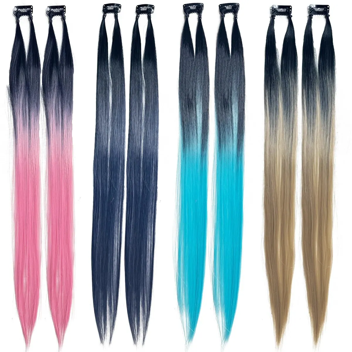 Clip‑in Hair Extensions Long Straight Ombre Synthetic Hair Pieces 2Pcs/Set Fashion Highlight Hair For Women Hair Accessories — image 5