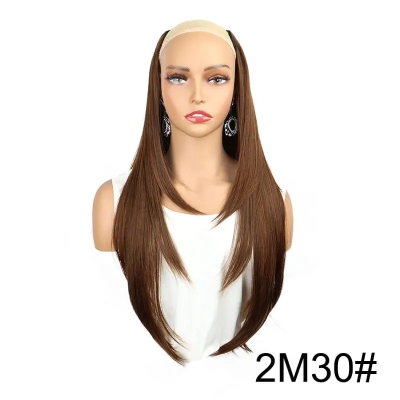 สังเคราะห์ 55 ซม.รูปตัว V Layered 4 คลิปยาวตรงผม EXTENSION ธรรมชาติที่มองไม่เห็น Hairpiece วิกผมสำหรับผู้หญิง