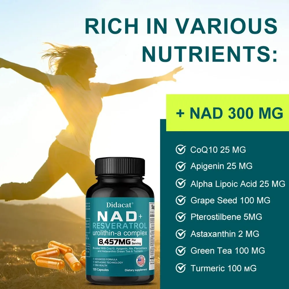 NAD + Resveratrol - Anti-aging Helps Boost Energy Promotes Cell and Skin Health Neuroprotection and Sleep Improvement