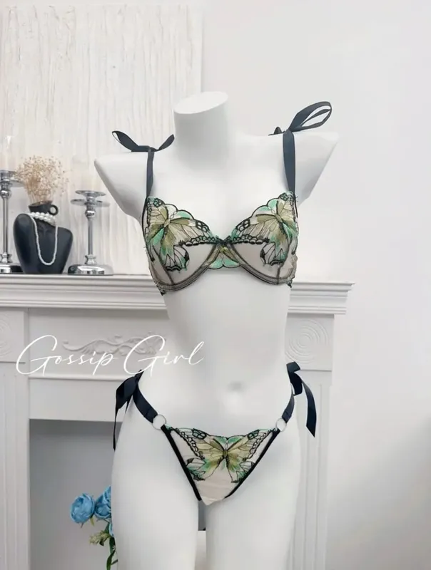 Reggente Pizzo Francese Farfalla Rete Trasparente Spalline Elastiche Senza Spugna Set Intimo S-XL Nuovo Morbido — image 12
