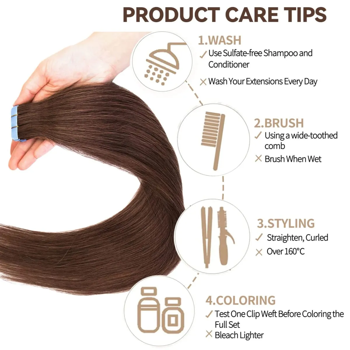 #4 Tape in Hair Extensions Human Hair Straight Hair extensions Real 100% Human Hair Tape in Extensions Brown 20Inch 20Pieces 50g