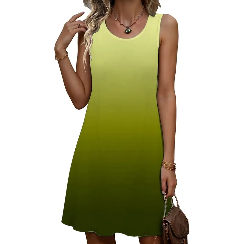 Fashion Women Gradient Mini Dresses Summer Sleeveless 3D Printed Beach Casual Ladies Dress 3XL Plus Size Street Loose Dress — image 3