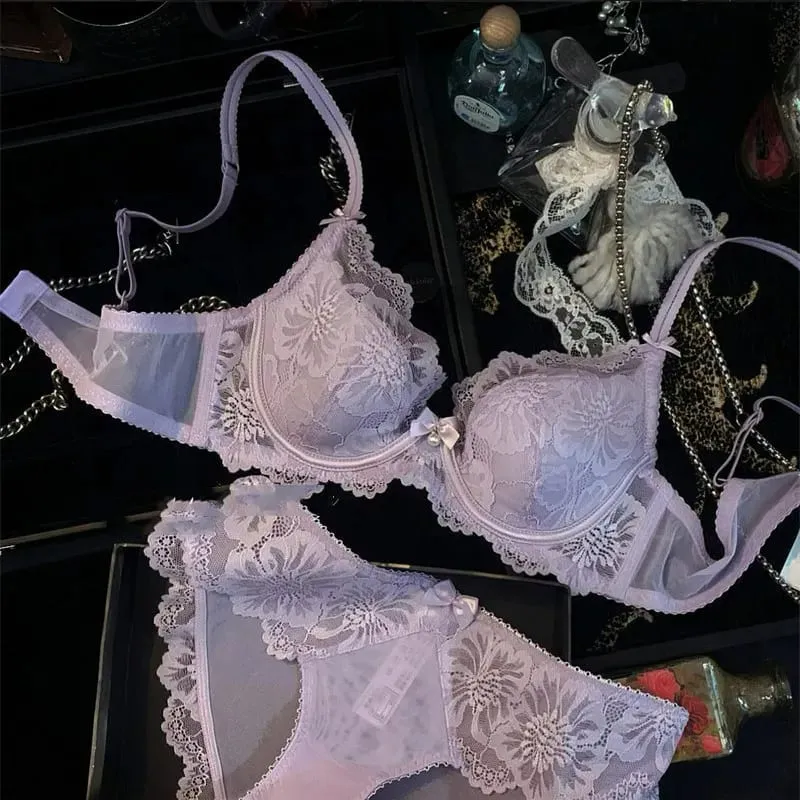 Ladies Embroidered Lace Bra Underwear Set with Soft Steel Hoop Soft and Breathable Two Piece Set Close Fitting Underwear