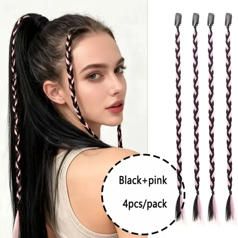20Inch Synthetic 4pcs/set Y2K Style Clip-In Braided Hair Extension Perfect for Women'S Festival And Halloween Cosplay Hair — image 11